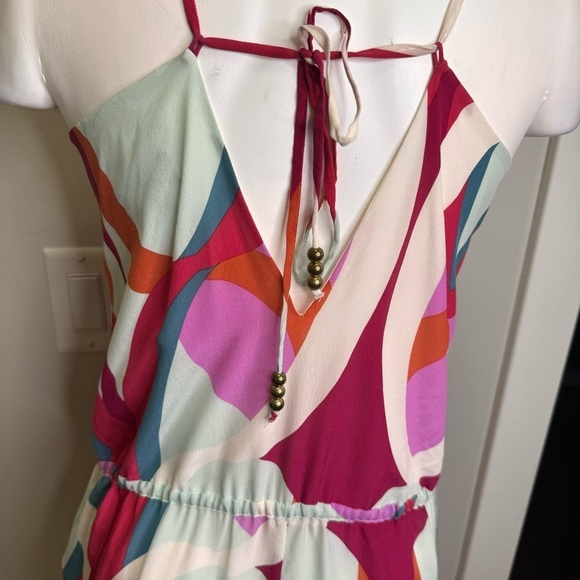 Marciano Silk Graphic Print Halter Neck Jumpsuit Size 6 Mod Psychedelic - Picture 6 of 10